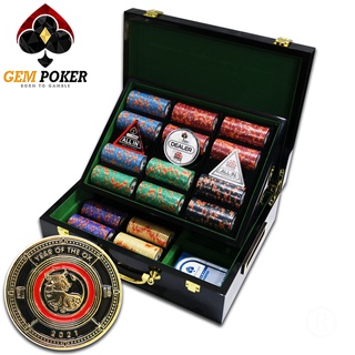 Vali gỗ 500 chip poker sứ gem ox ceramic