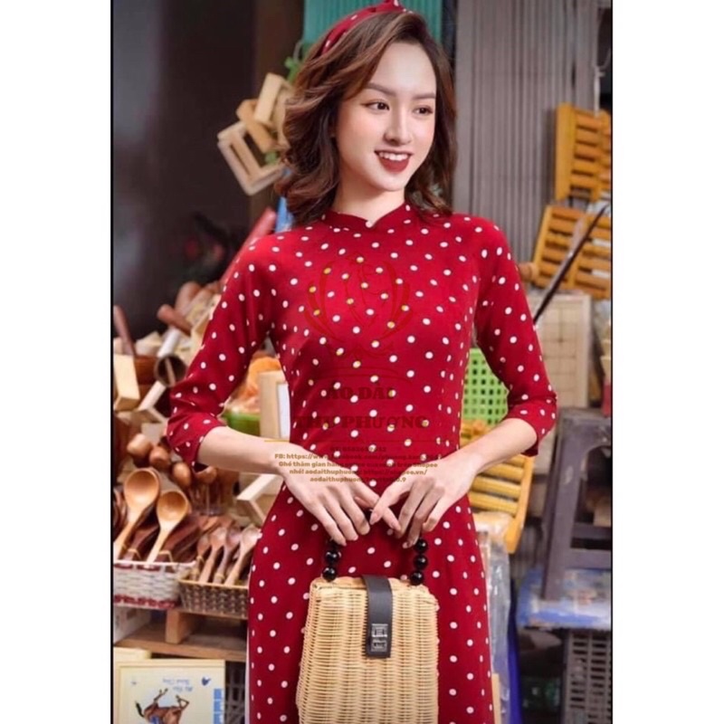 Áo dài chấm bi, dây nơ | BigBuy360 - bigbuy360.vn