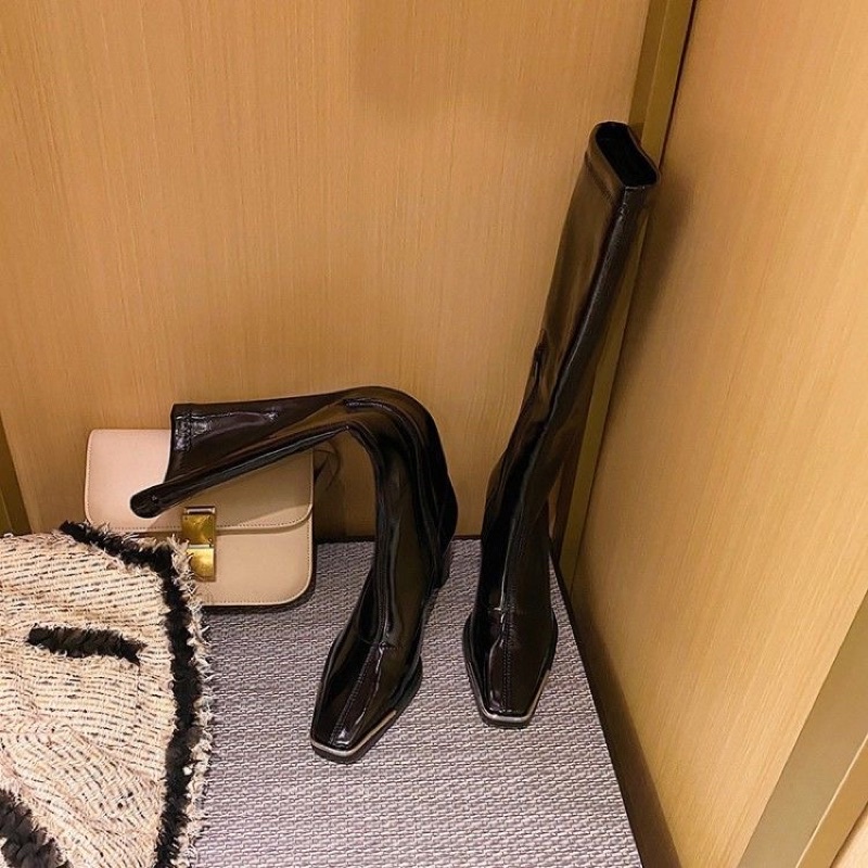 Giày Boot Da Bóng Mũi Đính Kim Loại Sang Chảnh Đế 7-9cm, Ôm Chân Siêu Tôn Dáng