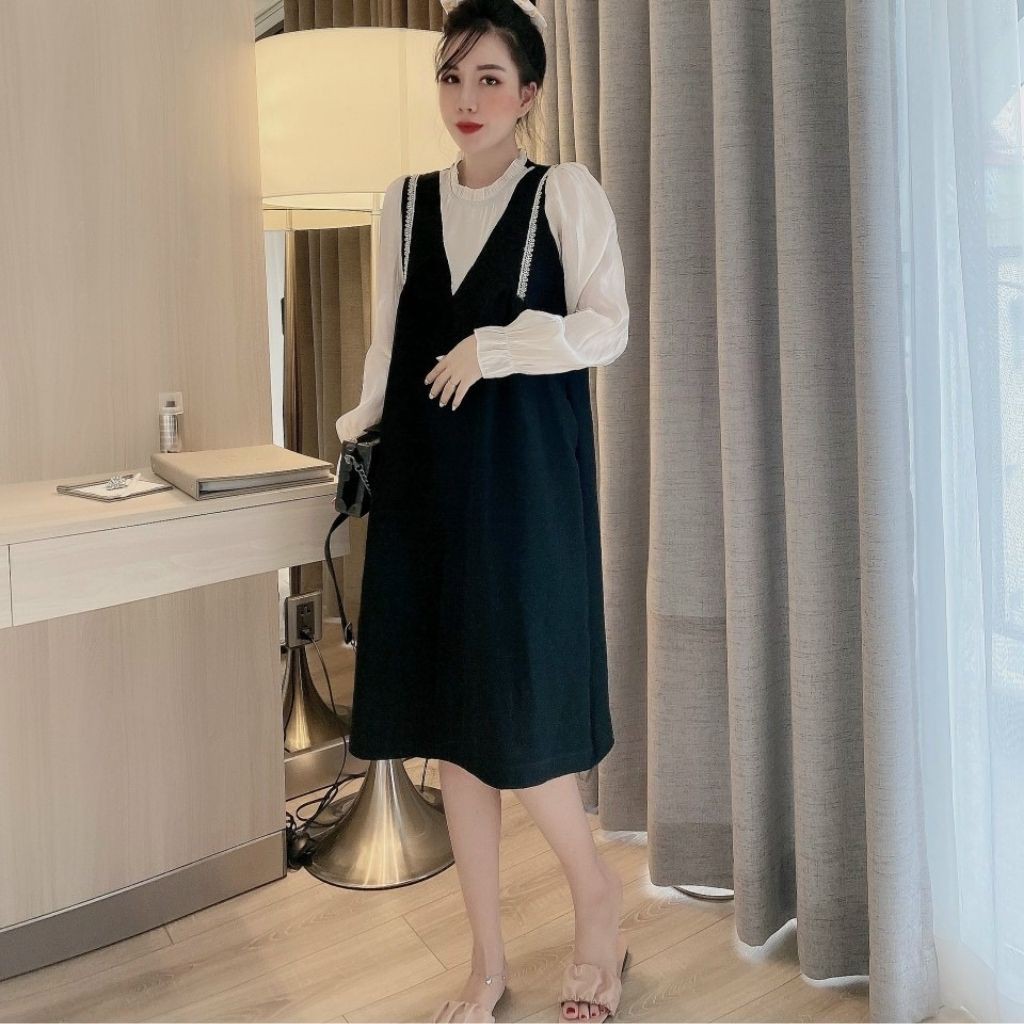 Đầm bầu thời trang thiết kế dài tay MB210 chất lụa hàn châu freesize từ 45 đến 70kg