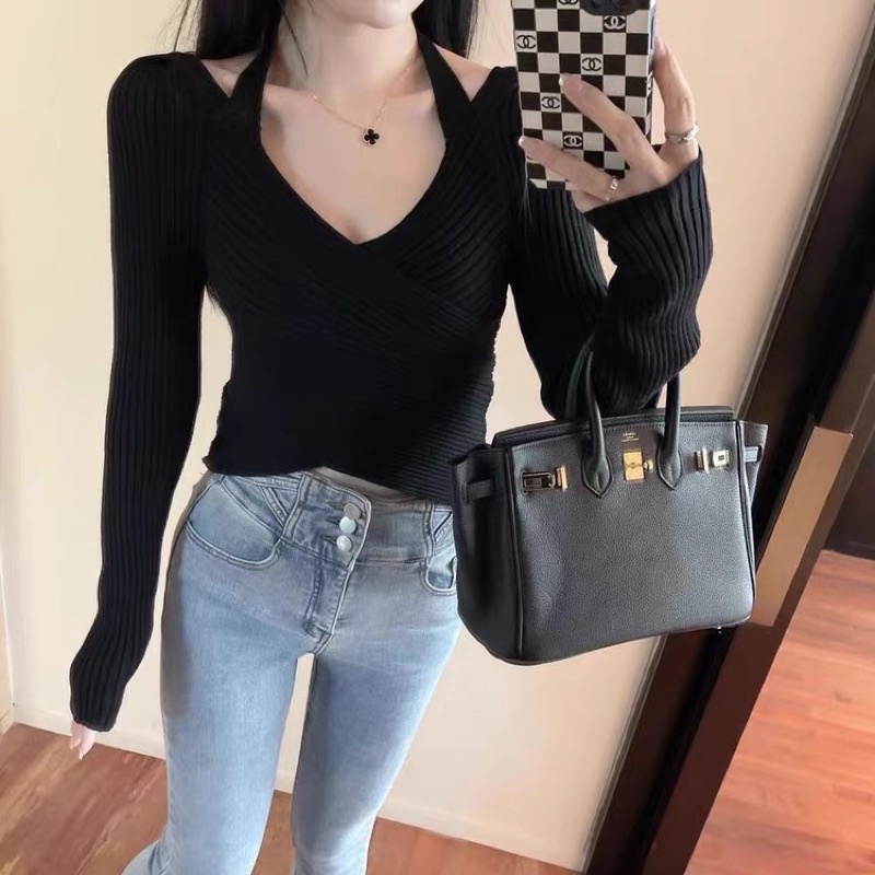 áo len dệt kim kiểu vạt chéo sexy mix dây hot hit (bz950#)