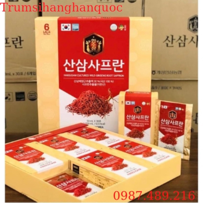 Nước Hồng Sâm Núi Nhụy Hoa Nghệ Tây Saffron Hansusam (Hộp 30 Gói x 50ml) [ Hàng Mới Về ]