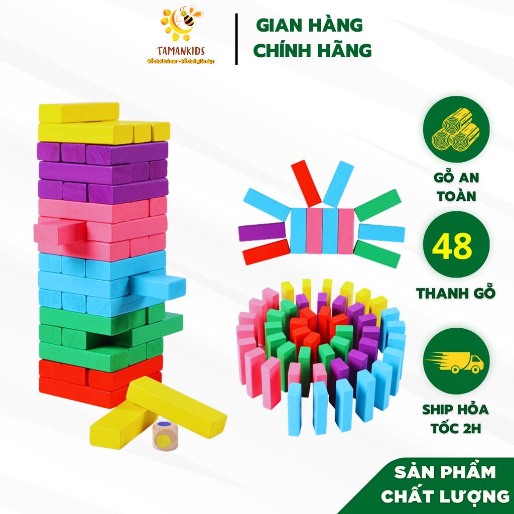 Đồ Chơi Rút Gỗ Bộ Rút Gỗ Màu 48 Thanh Loại Lớn, Domino Màu Cho Bé Tamankids