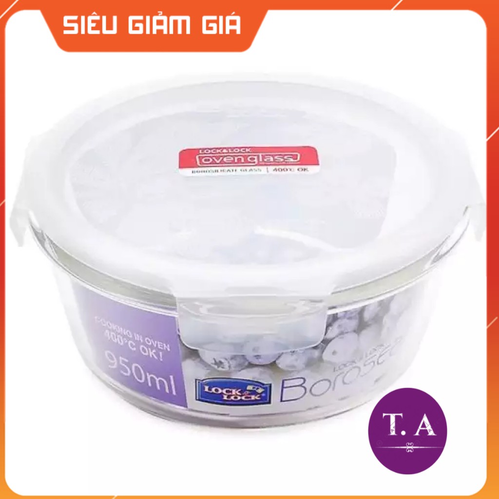 Hộp Thủy Tinh Cao Cấp Lock and Lock Tròn 950 ml Chịu Nhiệt Lên Tới 400 Độ C