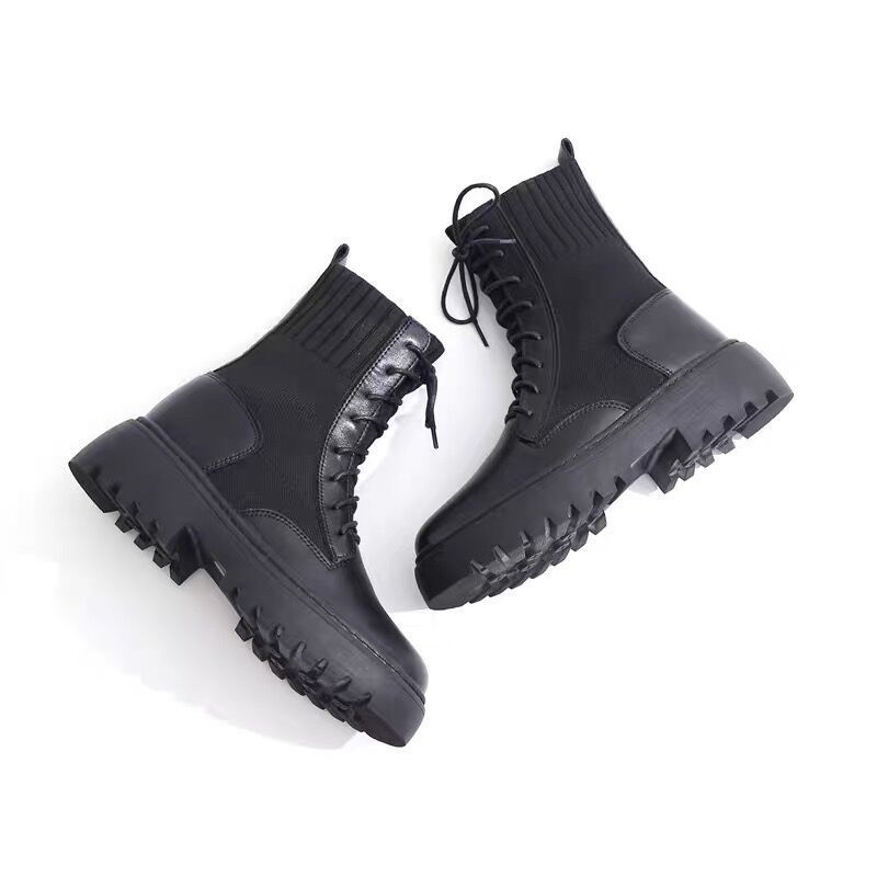 Giày boots Đen Cột Dây Thời Trang Cá Tính Cho Nữ
