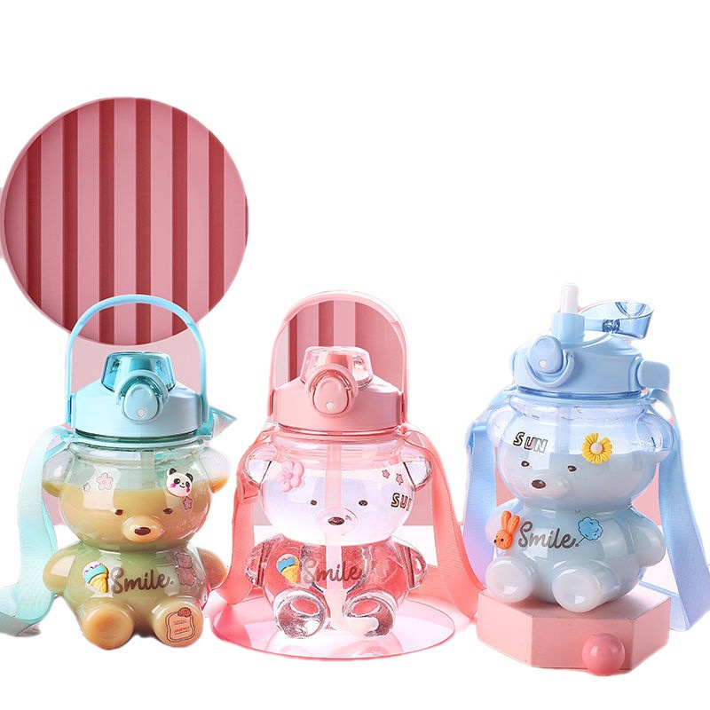 Bình Đựng Nước Hình Gấu Cute Dễ Thương Dung Tích 1 Lít Có Kèm Dây Đeo