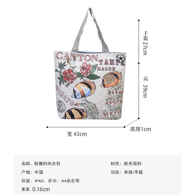 Túi xách canvas cỡ lớn thiết kế đơn giản phong cách thời trang cho nữ
