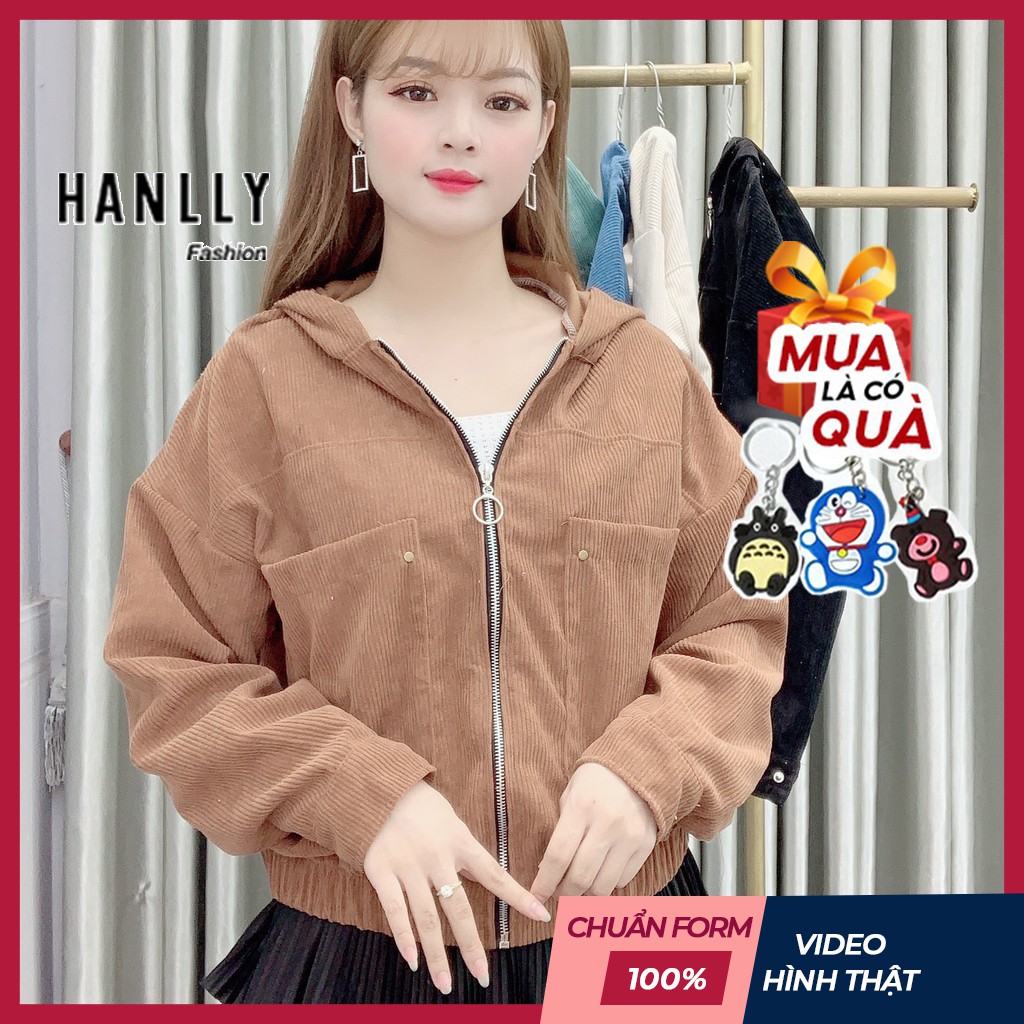 Áo Khoác KAKI Nữ  Nhung Gân Trơn Dài Tay 1 Lớp - 5 Màu Nâu, Xanh, Be, Đen - Hanlly Fashion Thời Trang Nữ - AK1