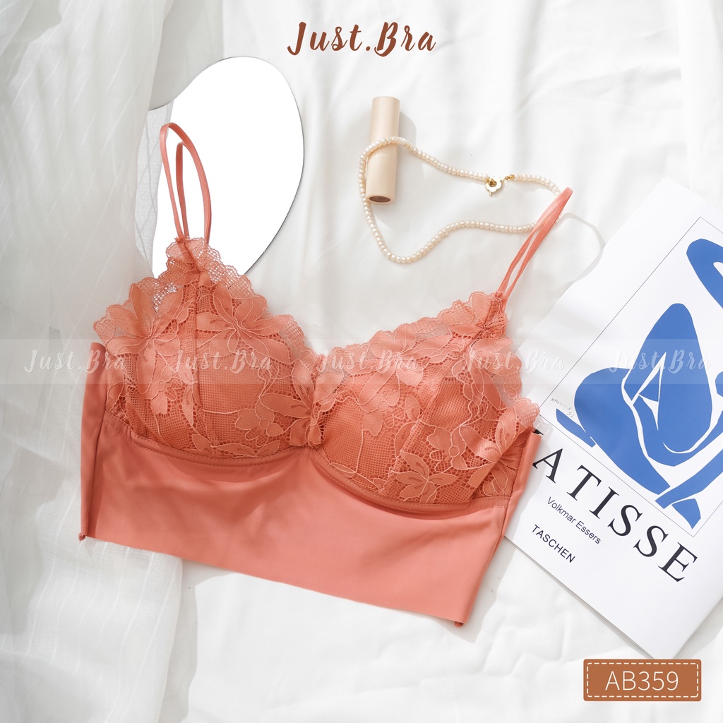 Áo ngực ren Just Bra thiết kế mút mỏng đai lưng liền dây mảnh quyến rũ AB359