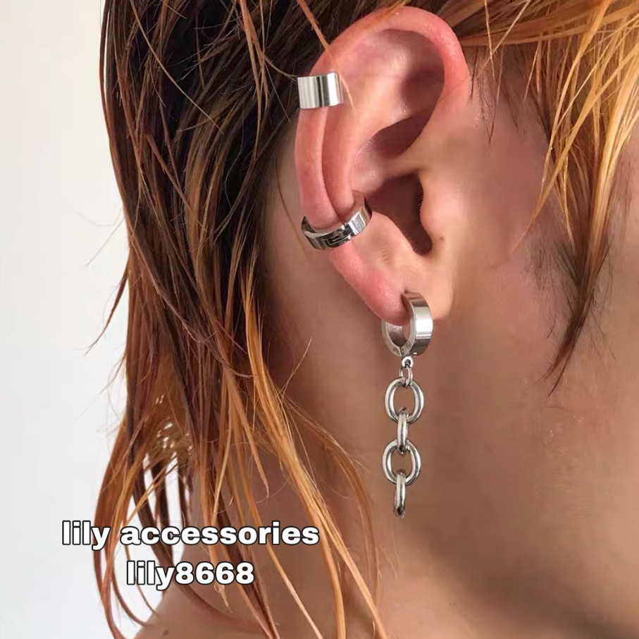 Chain Earring khuyên tai và kẹp tai titan dây xích không gỉ không đen không dị ứng khuyên vành tai nam nữ