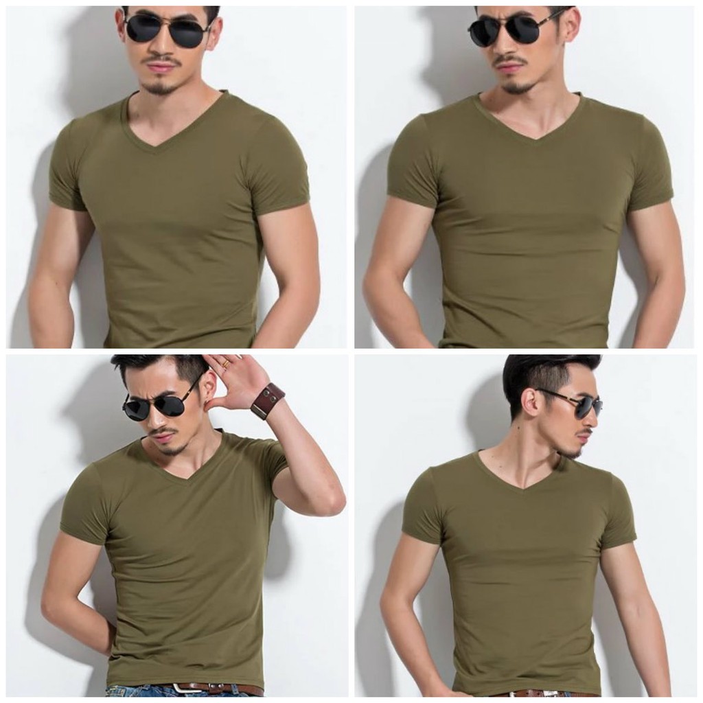 Áo phông trơn cổ tim thun co dãn 4 chiều - AP1