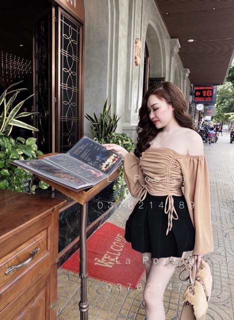 Áo kiểu rút dây tay dài bo kèm ảnh thật cuối