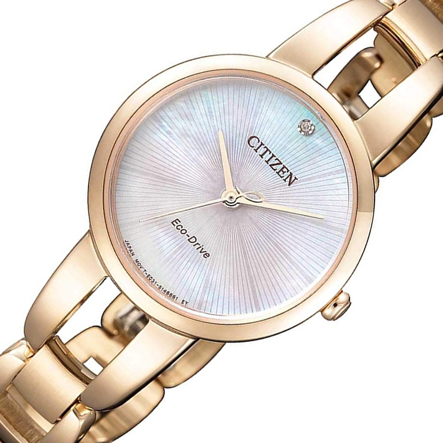 Đồng Hồ Nữ Citizen Đính Kim Cương Dây Thép Không Gỉ EM0433-87D - Mặt Xà Cừ