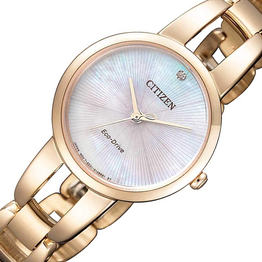 Đồng Hồ Nữ Citizen Đính Kim Cương Dây Thép Không Gỉ EM0433-87D - Mặt Xà Cừ (Sapphire)