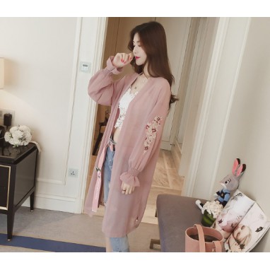 (Bỏ sỉ) Áo khoác hồng form dài thêu hoa tay dài bo chuẩn shop siêu hot MÃ QP29085210 s m l
