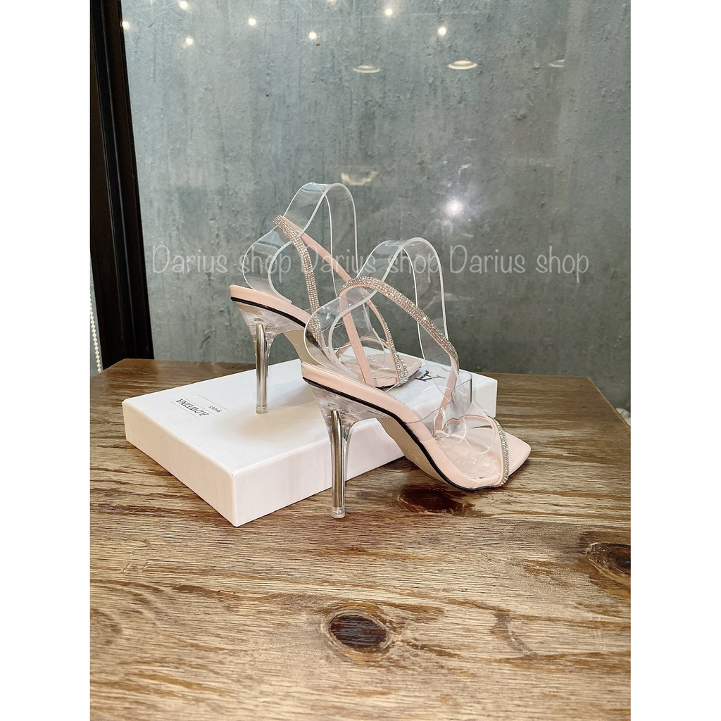 Giày sandal quai chéo đính đá gót nhọn 9cm - N385