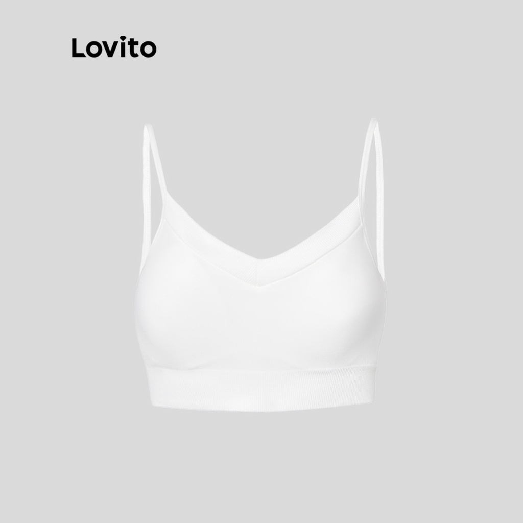 Lovito Thể thao Yoga Thể dục Đệm có thể tháo rời V Dây đeo cổ Mỳ Ý Có độ đàn hồi tốt cho phụ nữ Áo ngực thể thao L34AD031