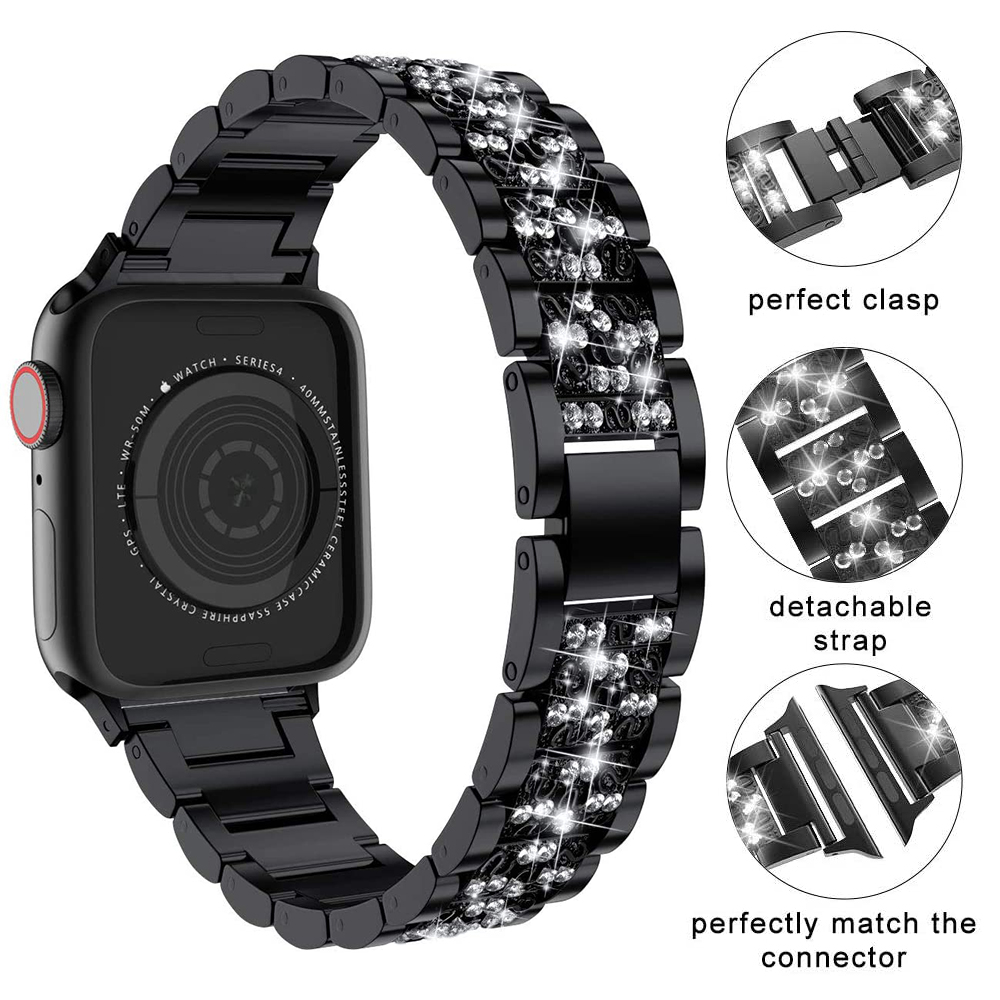 Dây Đeo Bằng Thép Không Gỉ Đính Đá Thời Trang Cho Iwatch 38mm 40mm 42mm 44mm