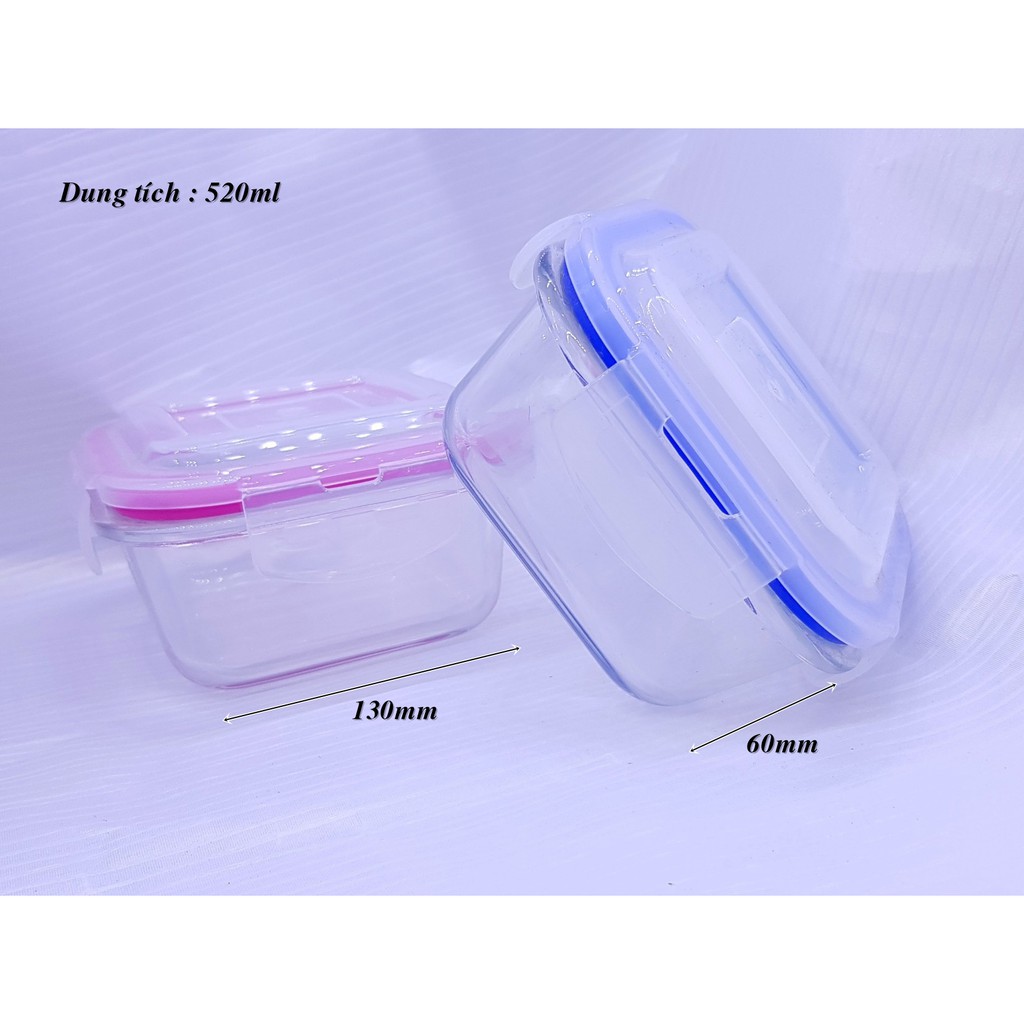 Hộp lạnh thủy tinh vuông nắp nhựa kín 520ml | HỘP THỦY TINH NẮP KÍN CAO CẤP INTERLOCK | BigBuy360 - bigbuy360.vn