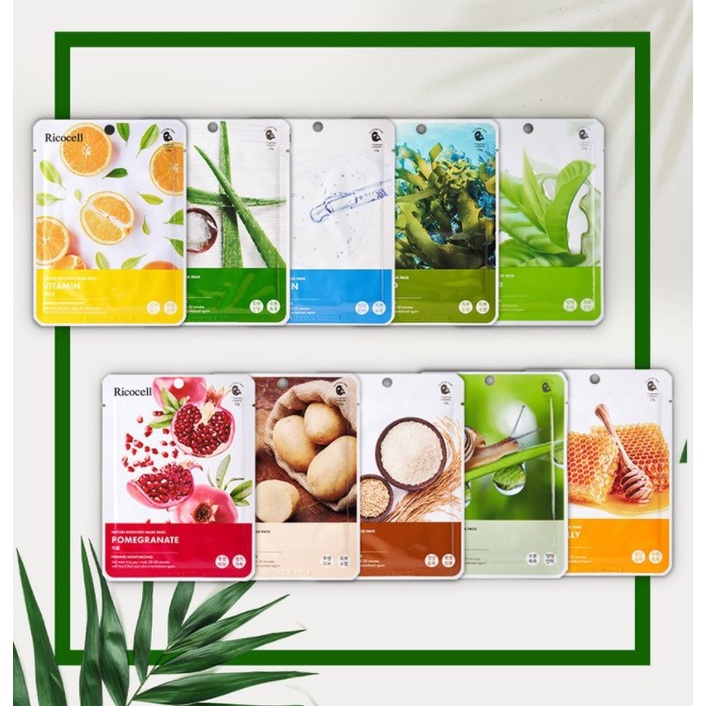Set 100 miếng mặt nạ dưỡng da chiết xuất thiên nhiên Ricocell Hàn Quốc