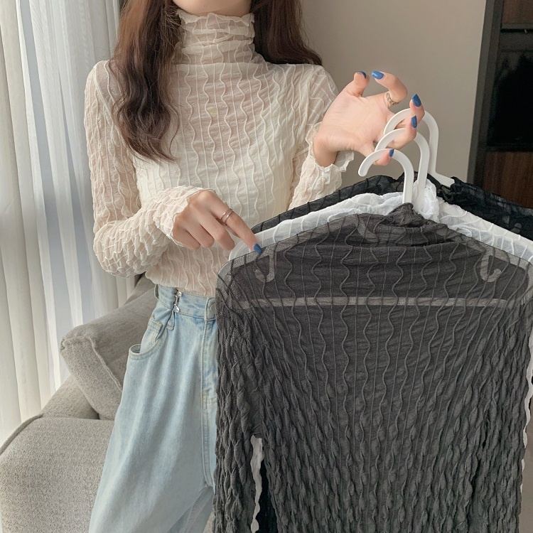 Áo lưới ren mỏng tay dài cổ cao thời trang cho nữ MS77