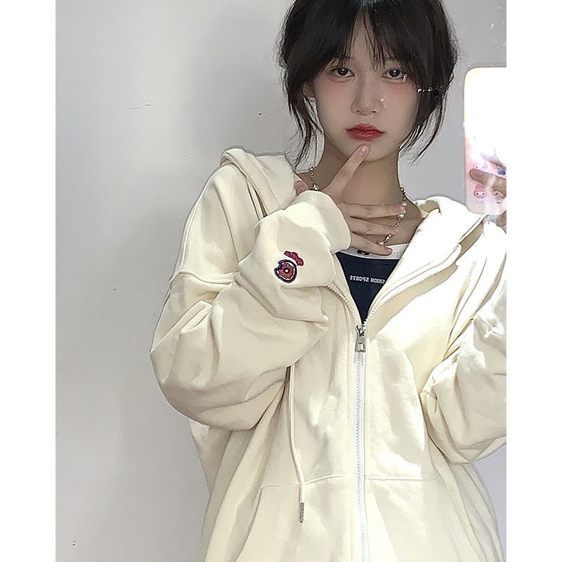 Áo Khoác Cardigan Có Nón Tay Dài Dáng Rộng Thời Trang Xuân Thu Phong Cách Hàn Quốc Mới