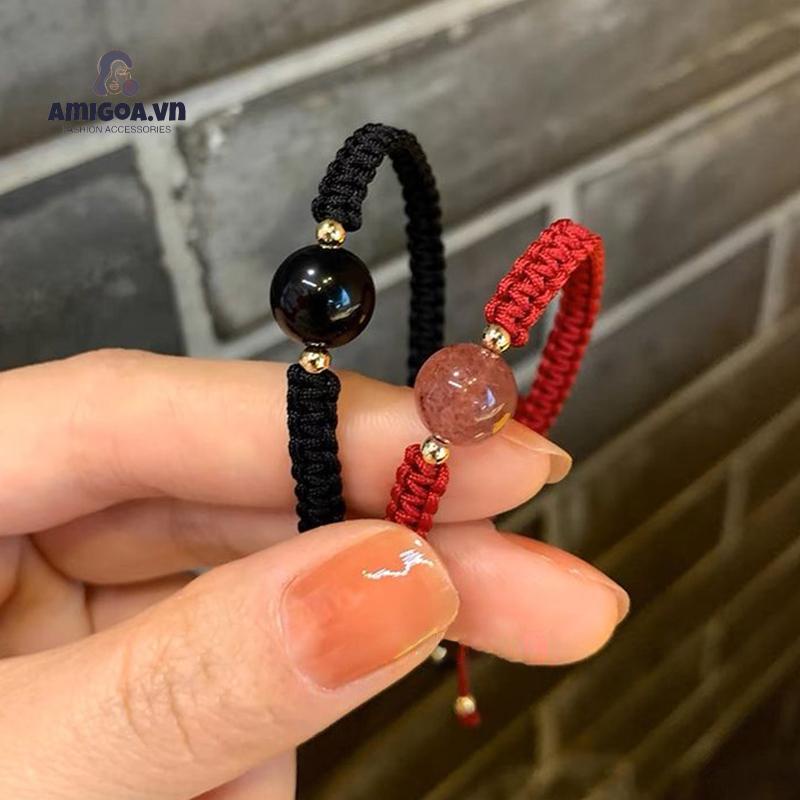 ✨✨Vòng Tay Dây Bện Đính Đá Pha Lê Hình Quả Dâu Dễ Thương Cho Cặp Đôi