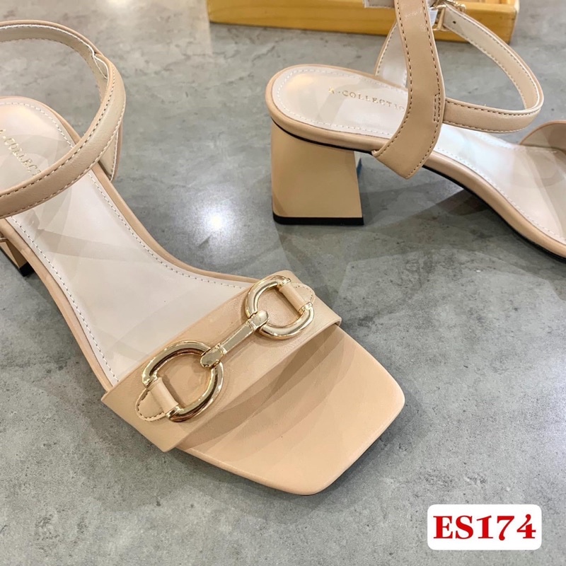Giày sandal 4 phân quai mảnh xi mềm  gót vuông phối khoá sắt Annmodes kiểu dang hiện đại _SDDO