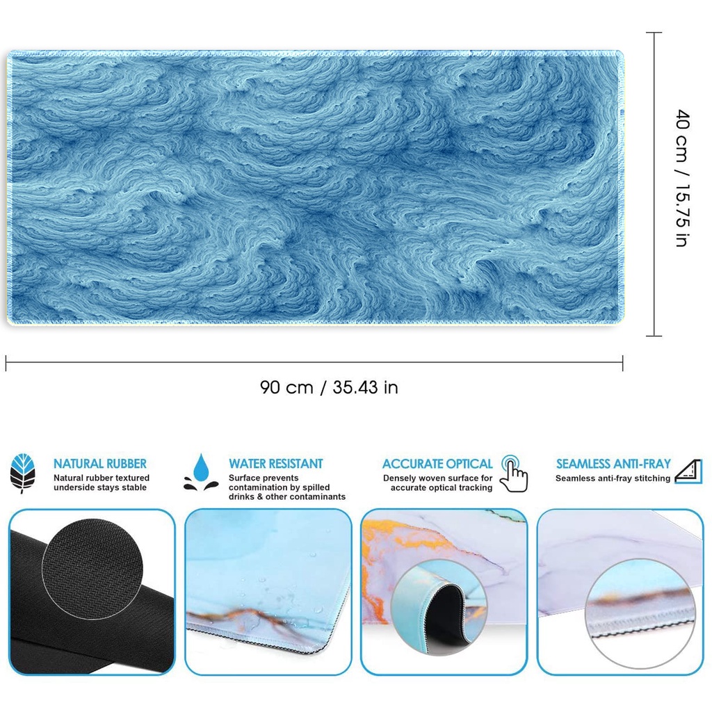 Tấm Lót Chuột Và Bàn Phím Máy Tính Cỡ Lớn Họa Tiết Sóng Biển Màu Xanh Dương Lạnh