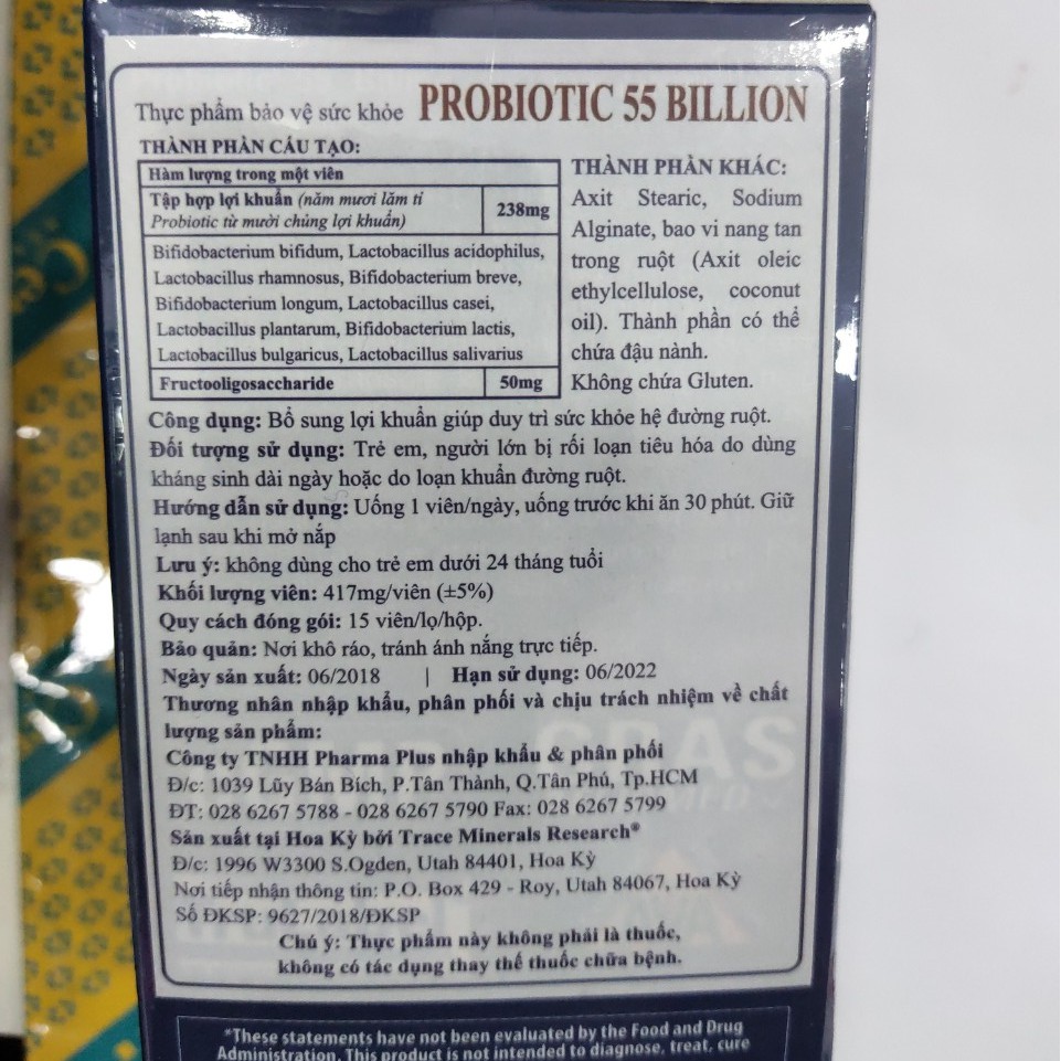 Men Vi Sinh Lợi Khuẩn Trace Minerals Probiotic 55 Billion 0304510 | BigBuy360 - bigbuy360.vn