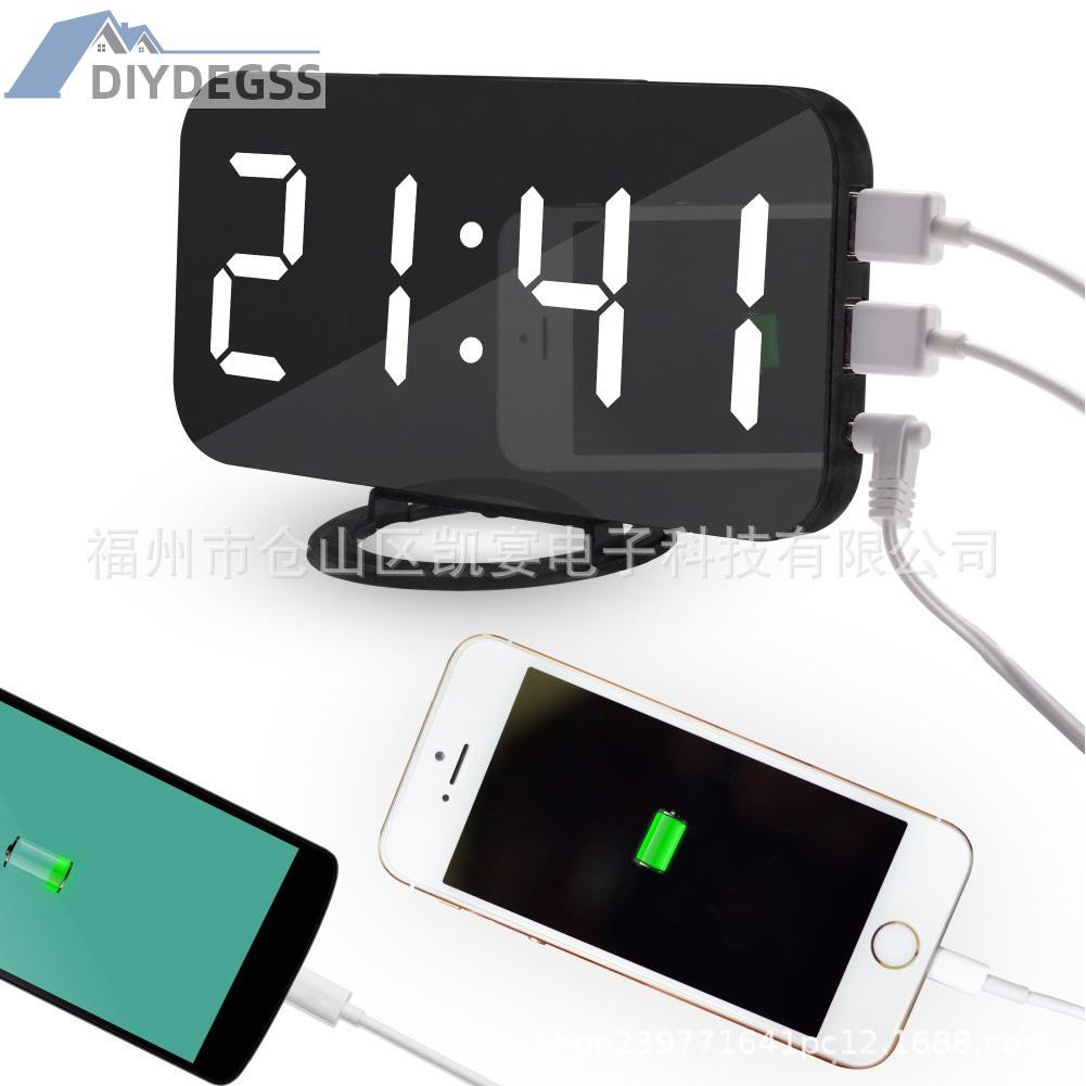 Diydegss2 Multifunction LED Dual USB Digital Alarm Clock Snooze Desktop Sensor Clock
