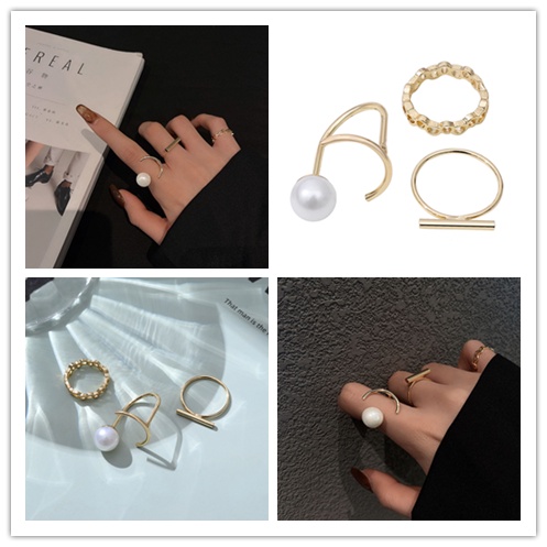 Cod Qipin Bộ 3 Nhẫn Ngọc Trai Bất Đối Xứng Thời Trang Hàn Quốc Làm Quà Tặng Ngày Lễ Tình Nhân