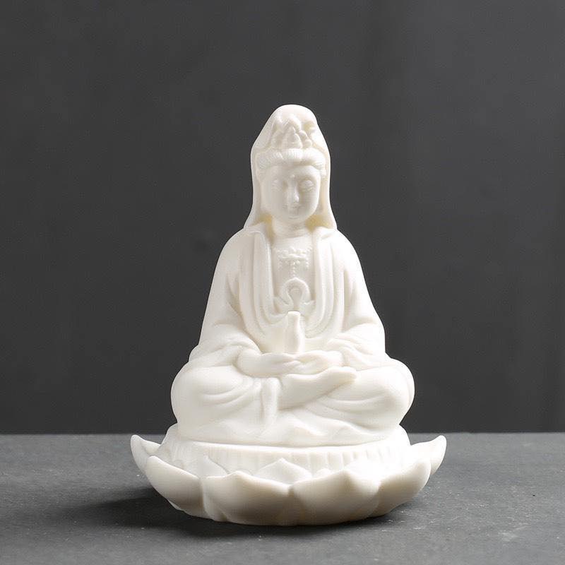 Tượng Phật Bà Quan Âm Ngự Đài Sen Cao Cấp , Tượng Phật Bà Quan Âm Bằng SỨ  Để Trên Taplo ô tô