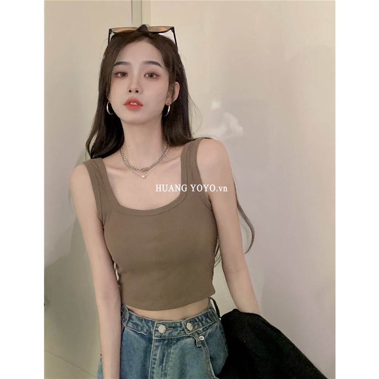 Áo Hai Dây Màu Trơn Có Mút Đệm Ngực Thời Trang Hàn Quốc Cho Nữ