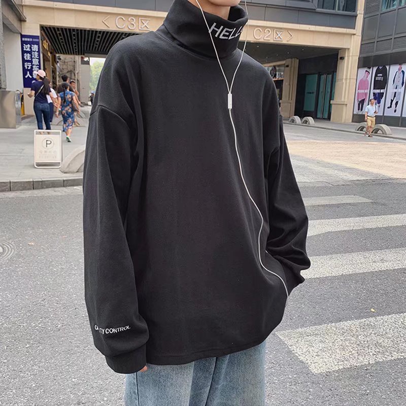 Áo sweater dệt kim tay dài cổ cao dáng rộng thêu họa tiết phong cách Nhật Bản thời trang xuân thu cho nam và nữ M-5XL