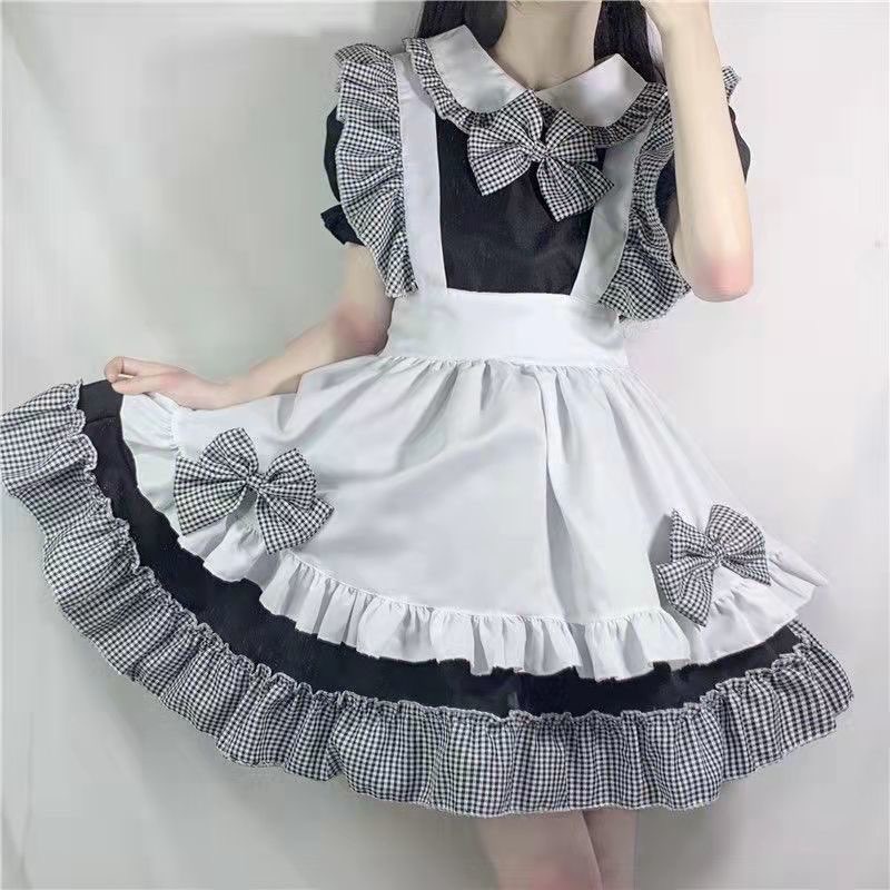 Bộ hầu hái cute dễ thương màu Đen Trắng viền kẻ caro #Maid #Cute