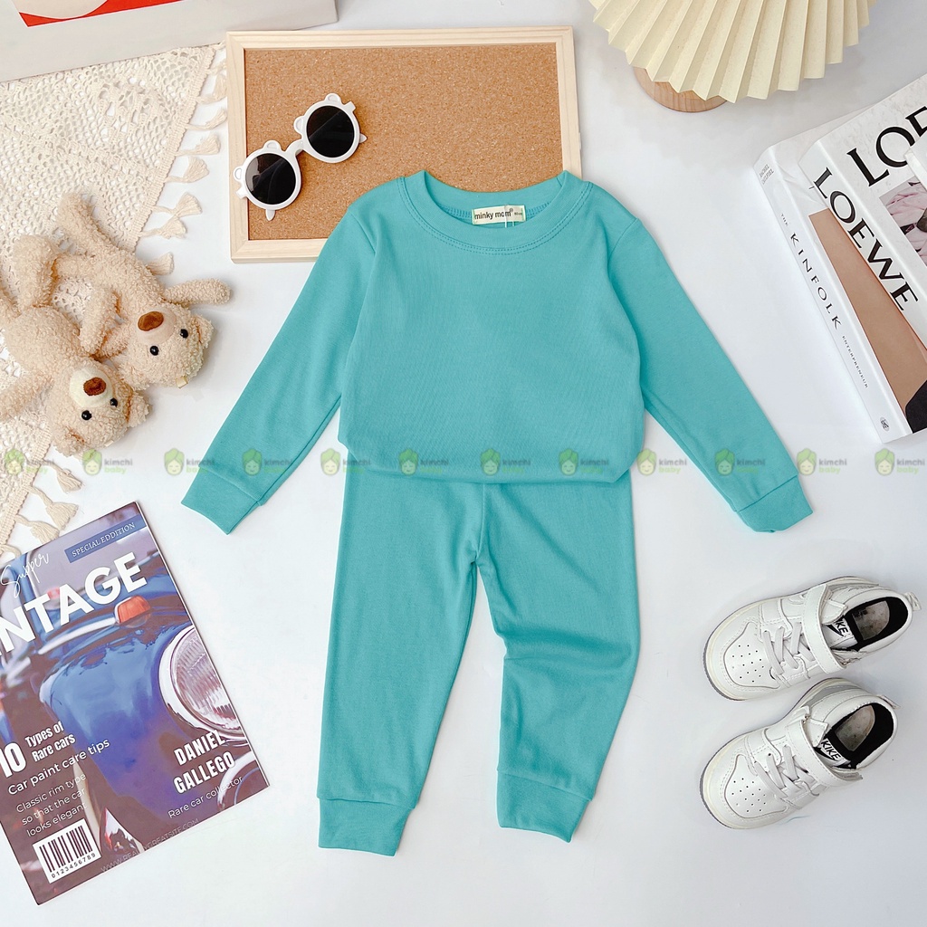 Đồ Bộ Dài Tay Bé Gái, Bé Trai Minky Mom Vải Cotton Borip Bo Gấu, Bộ Quần Áo Cho Bé Mặc Nhà Thu Đông MKMTD2213