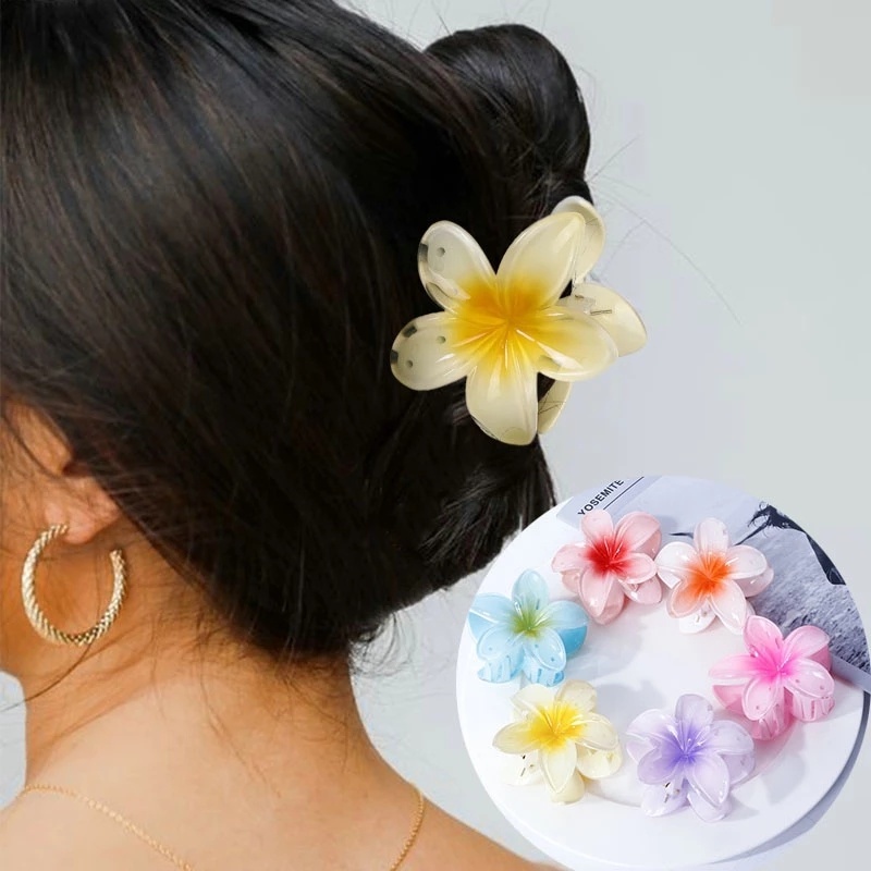 Kẹp Tóc Hình Hoa/Cua Cá Mập Màu Gradient Bằng Acrylic Thời Trang Mùa Hè Cho Nữ