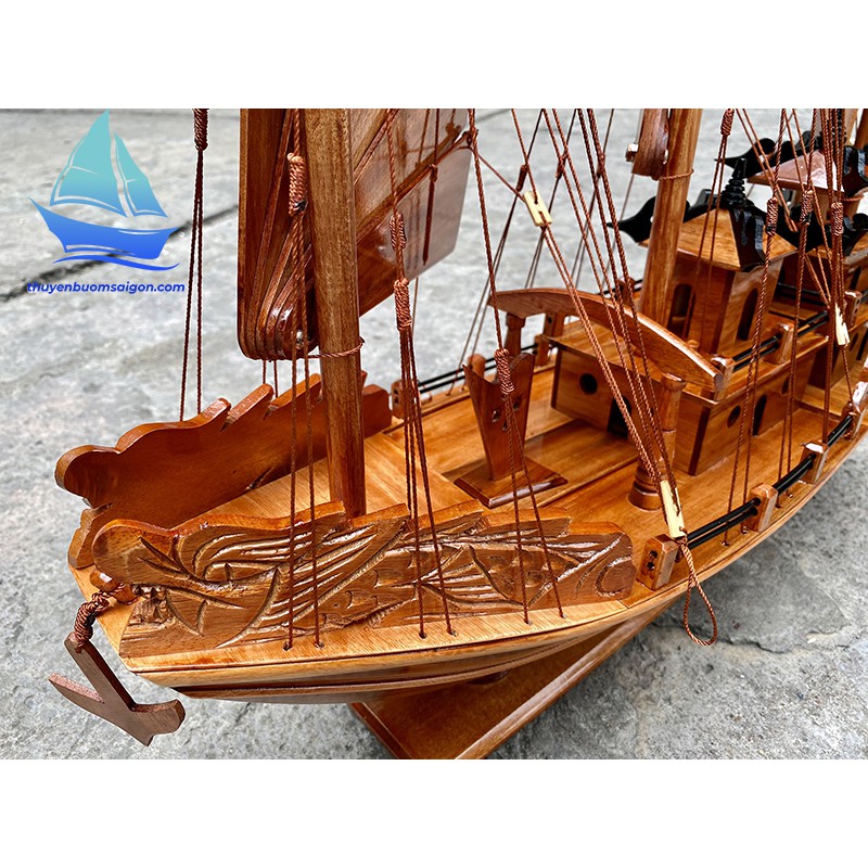Thuyền buồm phong thủy Rồng Hạ Long 60cm, mô hình thuyền gỗ trang trí, quà tặng khai trương tân gia
