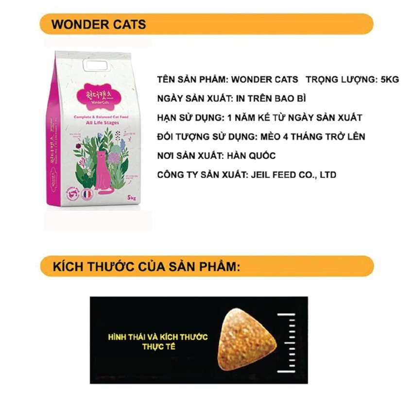 THỨC ĂN HẠT CHO MÈO WONDER CATS NHẬP KHẨU HÀN QUỐC [1kg] - ( Thức Ăn Khô,Thức Ăn Hạt, Cám Mèo)