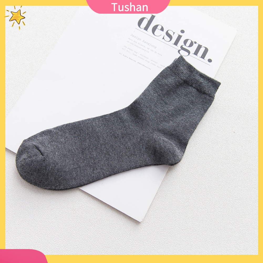 TUSH Business Men Solid Color Breathable Cotton Soft Elastic Middle Tube Crew Socks