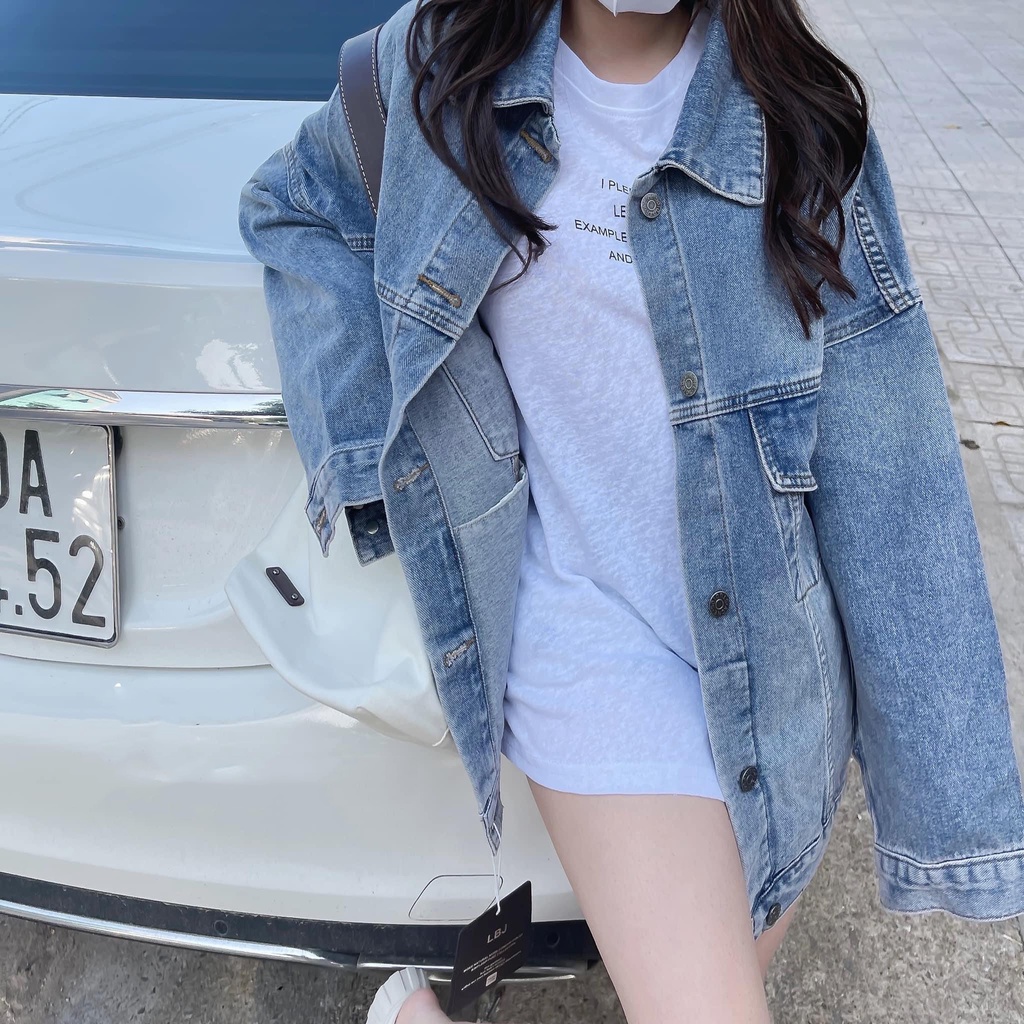 Áo Khoác Nữ Jean UNISEX Form Rộng Nữ - Áo khoác bò form rộng suông Daski in chữ Palm angels | BigBuy360 - bigbuy360.vn