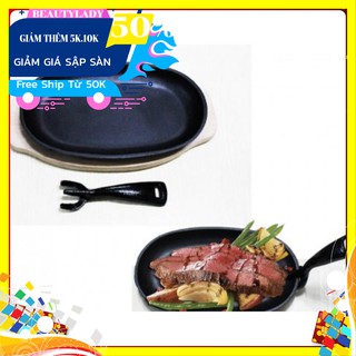 Bộ chảo gang chống dính oval đa năng cỡ trung
