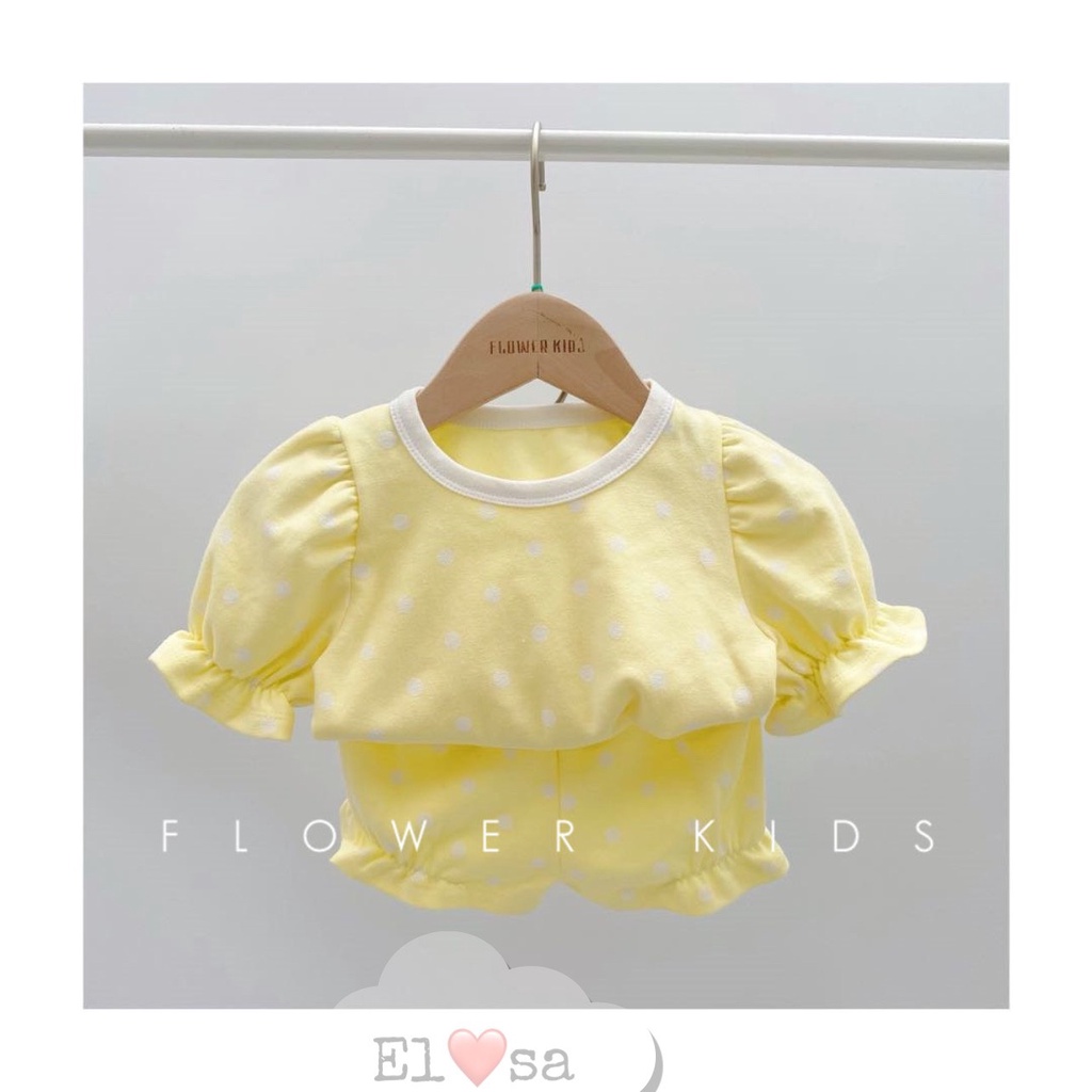 Đồ bộ bé gái - Bộ chấm bi tay bồng bánh bèo 4 màu siêu xinh cho bé gái 1-5 Tuổi