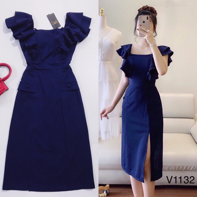 [ xả kho ] MiD Váy suông xanh tay bèo V1132 Mie Design kèm ảnh thật