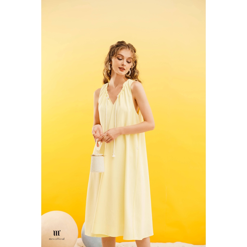 Váy liền nữ Méo shop cổ V phối dây dáng xuông phong cách công sở Santly