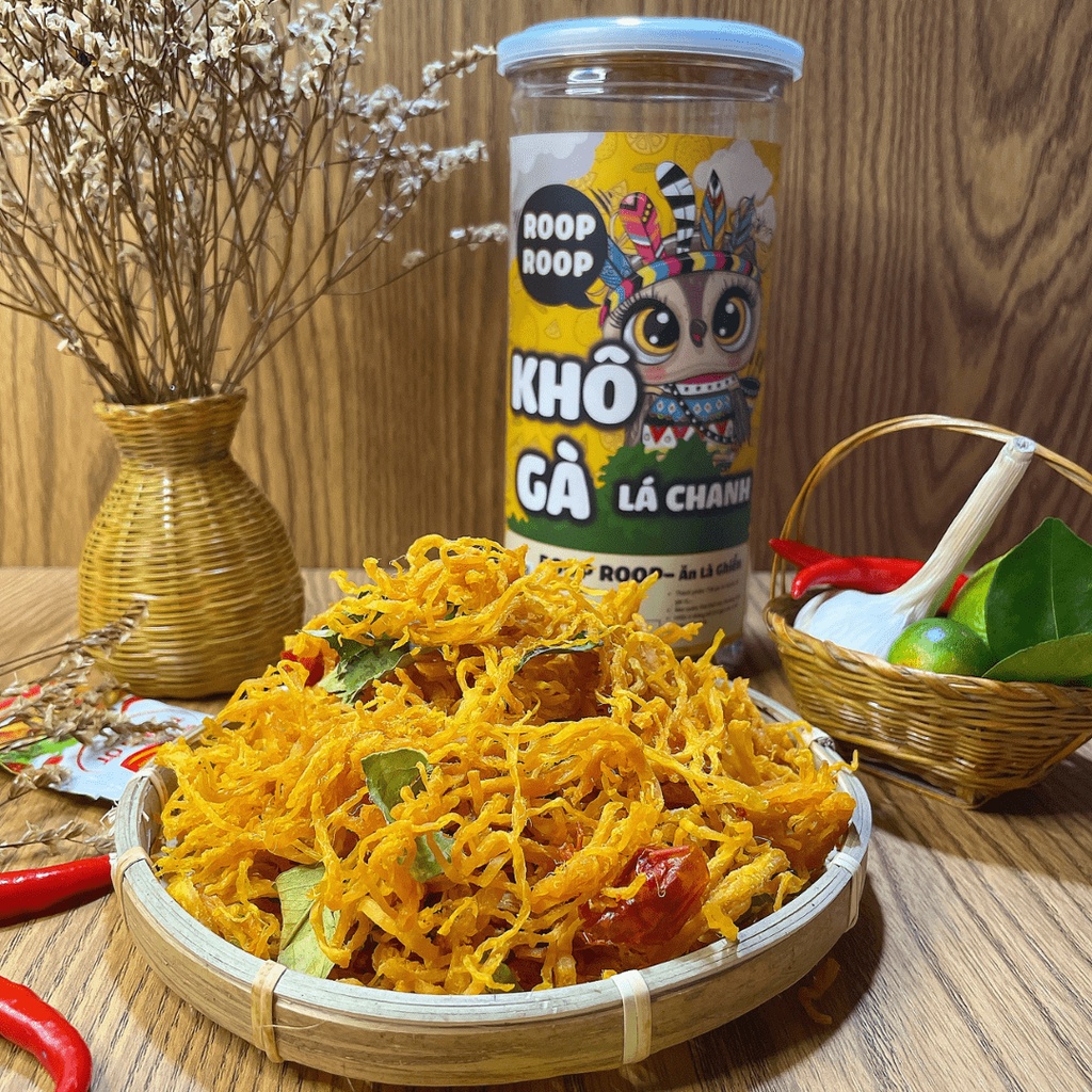 Gà khô lá chanh 300G ROOPROOP khô gà nhà làm cay ngon đồ ăn vặt an toàn vệ sinh thực phẩm | BigBuy360 - bigbuy360.vn