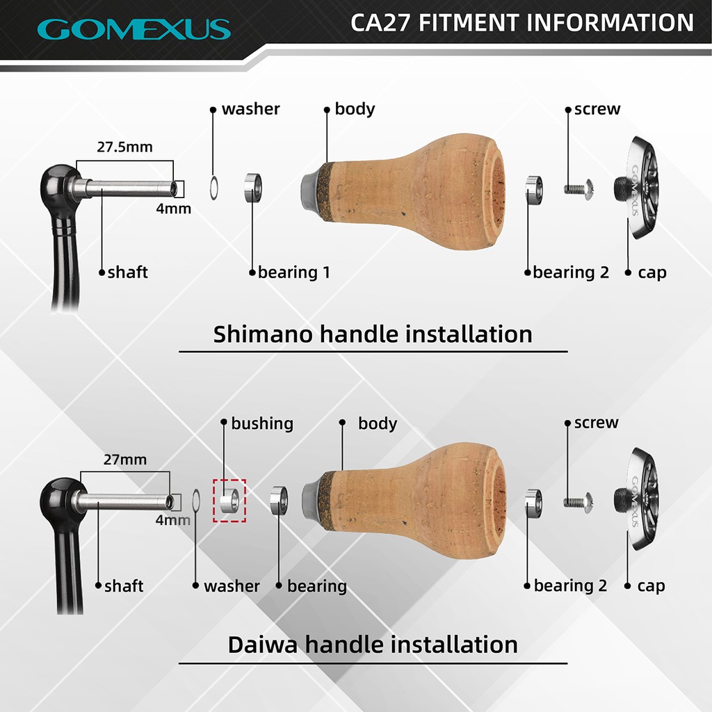 Gomexus TPE/CORK Touch 27mm knob  Fishing for Shimano Daiwa Spinning Baitcasting Reel Knobs A27 C27