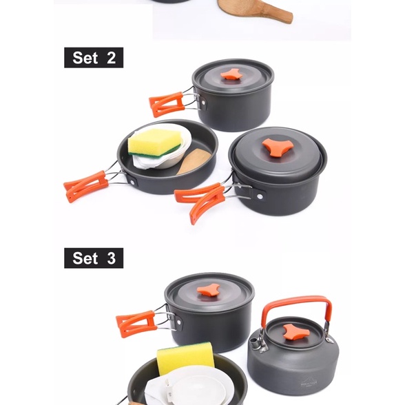 Bộ nồi chảo nấu ăn cắm trại - dã ngoại hiệu Widesea 8in1 gồm ấm