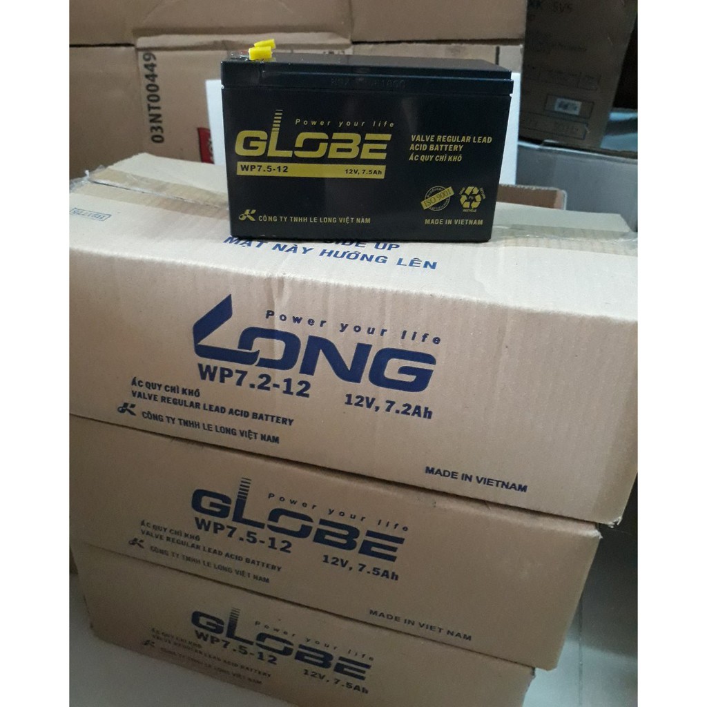 Bình Ắc Quy Khô Globe 12V 7.5Ah - WP7.5-12 MỚI 100% cho Bộ lưu điện UPS, xe đạp điện